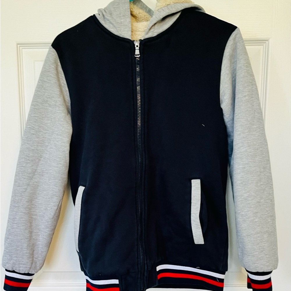 Black and Gray Puffer Jacket with Full-Length Zipper